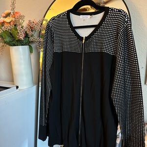 Calvin Klein XL zip-up textured black and white cardigan | light outerwear w2w